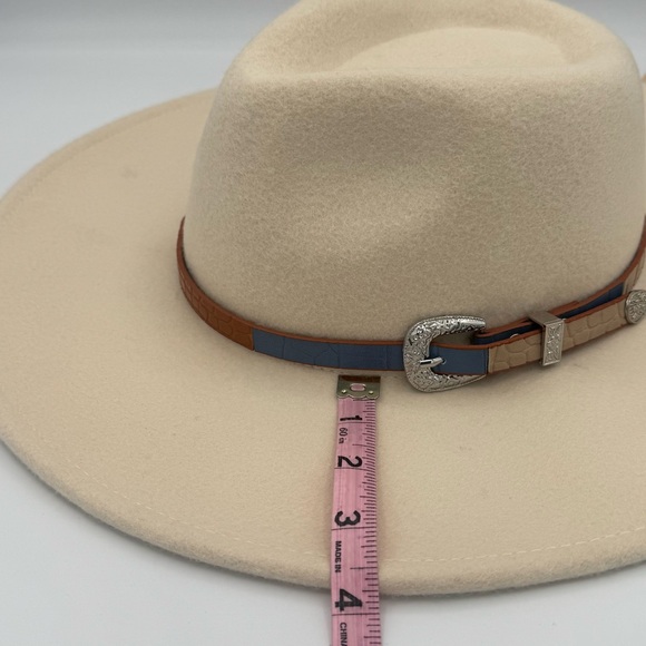 NWT Madden NYC Cream Wide Brim Felt Western Cowboy Cowgirl Hat with Hat Band - Picture 9 of 10